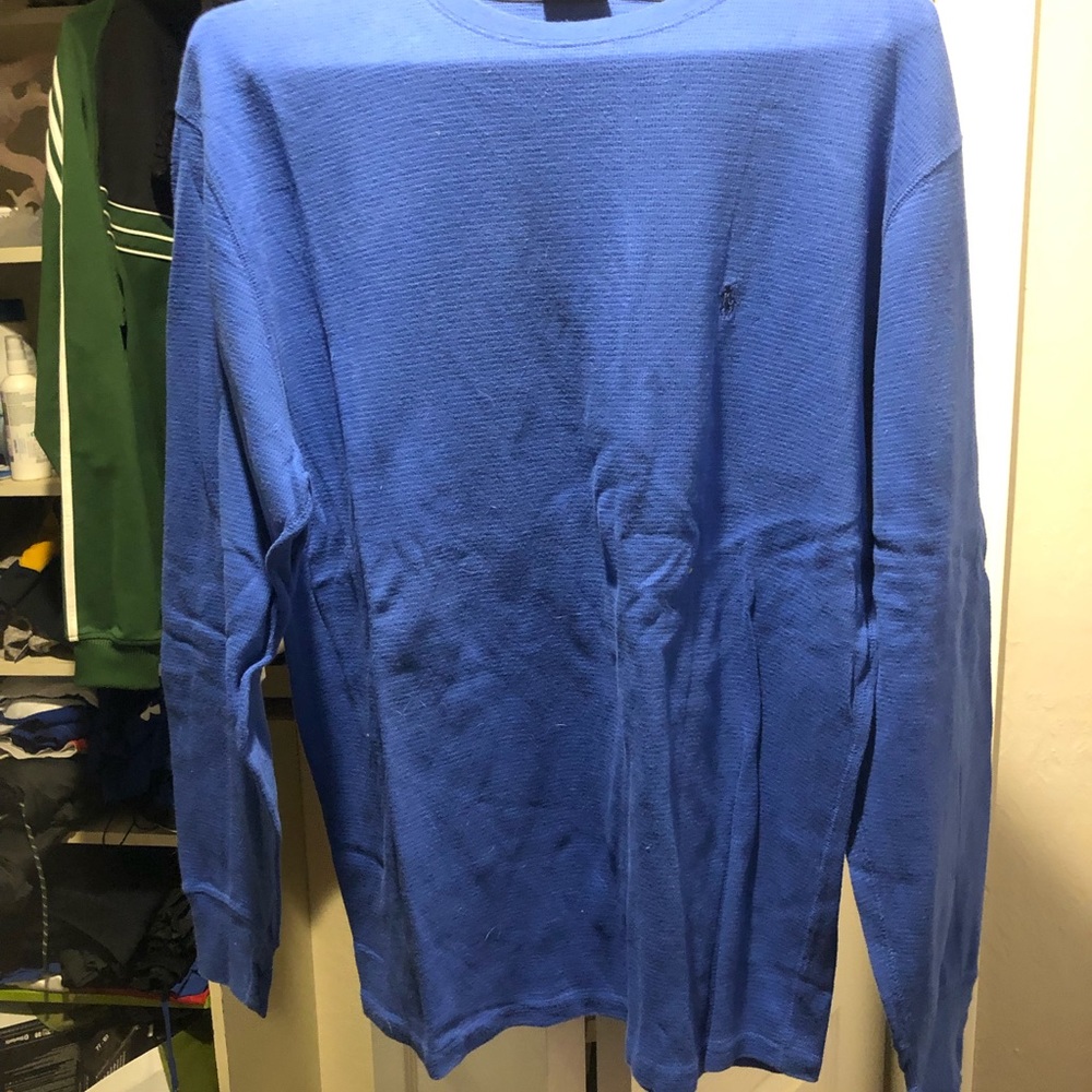 Long sleeve blue 100% cotton polo long sleeve sweater like shirt